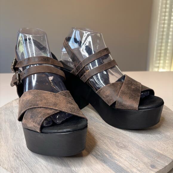 FreeBird By Steven Ali Women's Brown Leather Sandals Mules Shoes US Size 9 - Picture 2 of 13